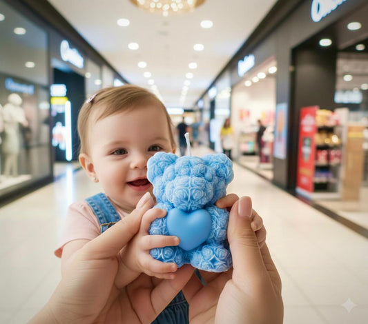 Teddy Bear Candles Blue& White