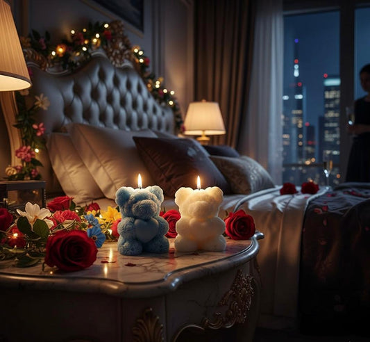 Teddy Bear Candles Blue& White