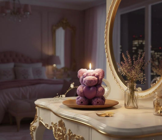 Teddy Bear Candles Purple & Yellow