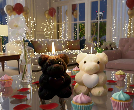 Teddy Bear Candles Black & White